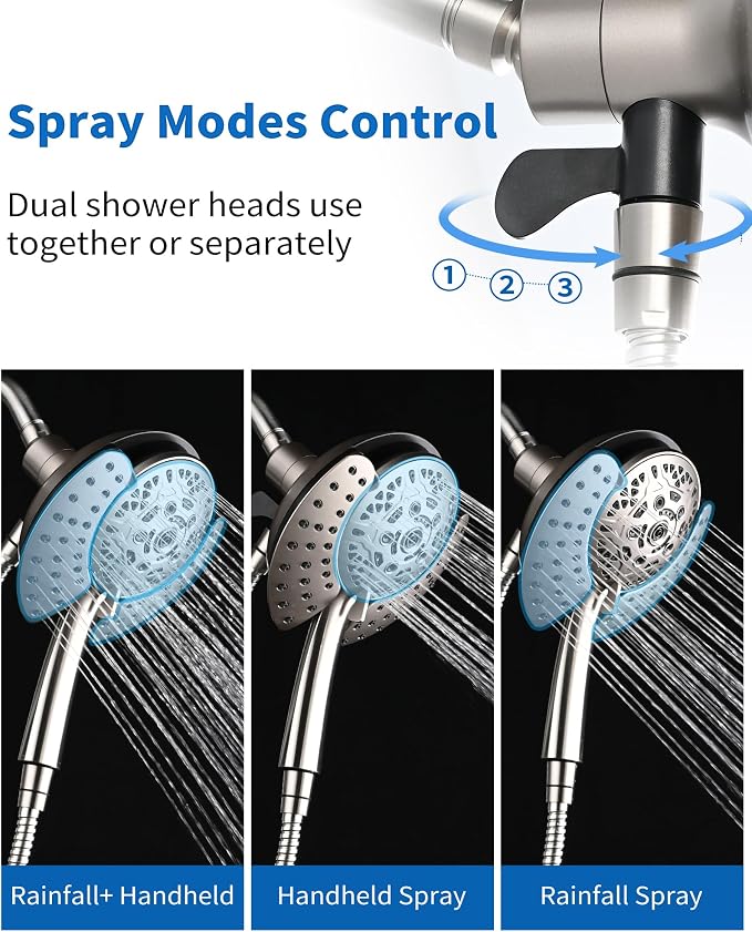 2.5GPM Shower Heads with Handheld Spray Combo: 7.2" Rainfall Shower Head & Hand - Image 3