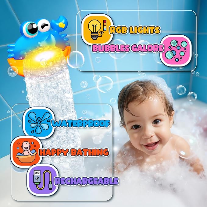 Bath Toys for Kids Ages 1-3, Light Up Baby Bath Toys Crab Bubble Maker - Image 3