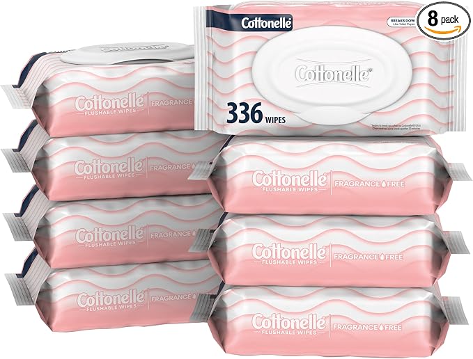 Cottonelle Fragrance Free Flushable Wet Wipes, Adult Wet Wipes, 8 Flip-Top Packs by Cottonelle%C2%AE