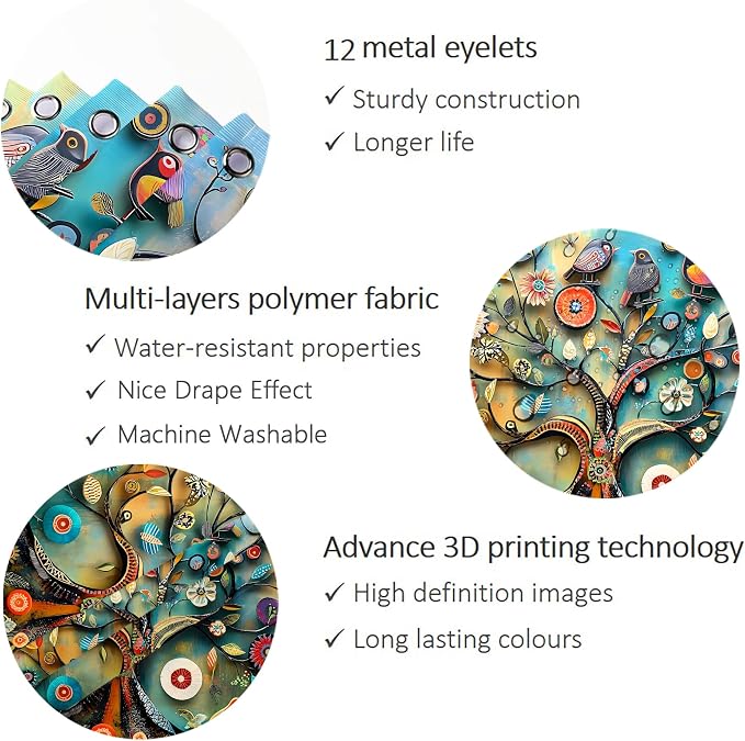 Bohemian Shower Curtain, Boho Floral Print Water Repellent Polyester Fabric - Image 5