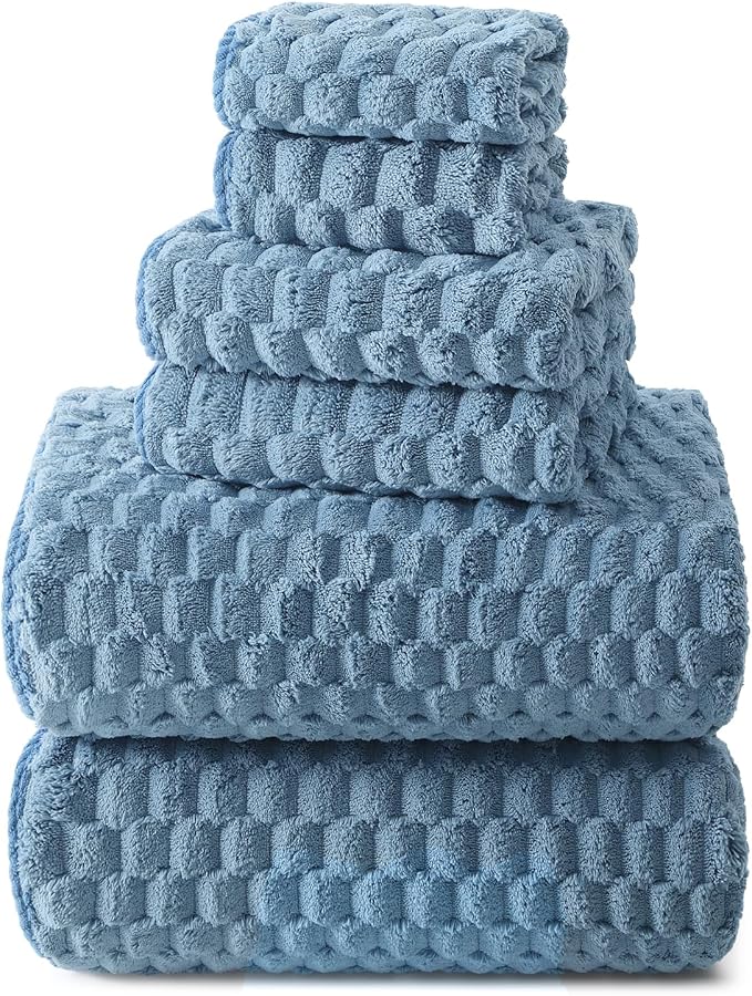 REDKISS Blue Microfiber Bath Towels Set of 6-35x70 Inches Oversized Bath Sheets by REDKISSOnline