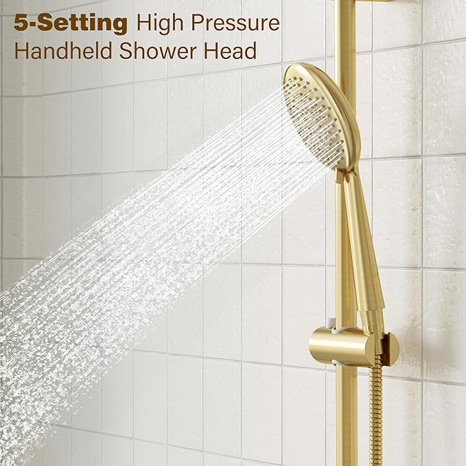 Gabrylly Shower System Gold, Slide Bar Shower Faucet Set - Image 5
