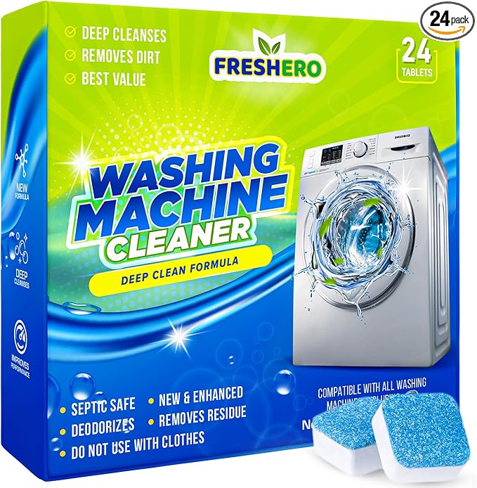 Washing Machine Cleaner Tablets – 24-Pack Deep Cleaning by Freshero