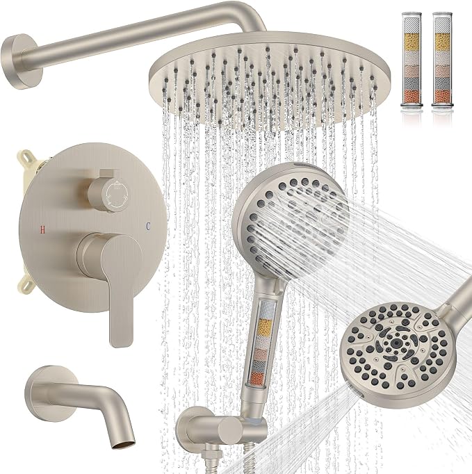 Iriber Brushed Nickel Bathtub Shower Faucet Set，Bathroom Shower System by Iriber