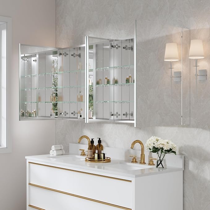 WELLFOR 64" x 30" Rectangle Medicine Cabinet Mirror, Surface Mount or Recessed - Image 13