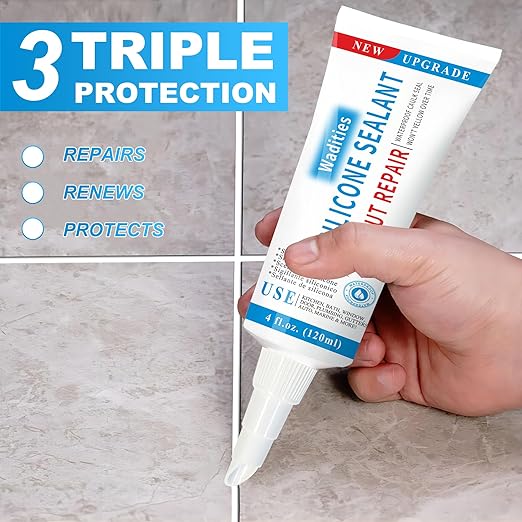 8Oz White Waterproof Caulk & Seal Silicone Sealant, Wadities Tile Grout Repair - Image 4