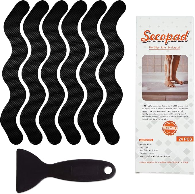 Anti Slip Shower Stickers, Adhesive Decals Safety Strips Scraper by Secopad