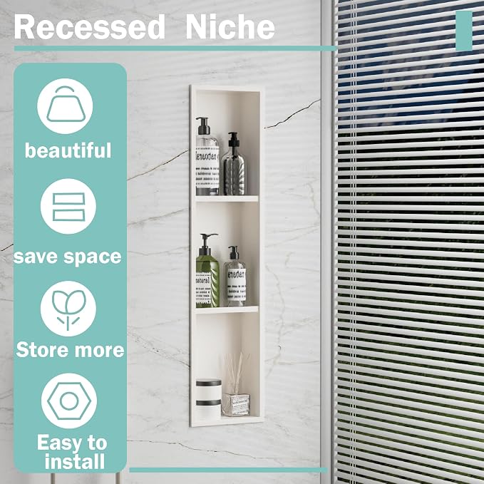 Narrow Shower Niche with Shelf，Stainless Steel recessed Wall Niche ，Three-Tier - Image 4