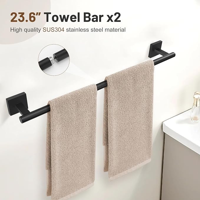 10 Pieces Black Towel Bar Set, 23.6 Inch Bathroom Accessories Set SUS304 - Image 2