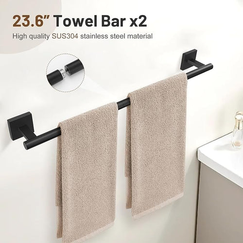 10 Pieces Black Towel Bar Set, 23.6 Inch Bathroom Accessories Set SUS304 - Image 2
