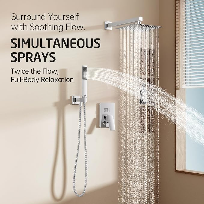 KES Shower Faucet with 10-Inch Rain Shower Head with Handheld Spray, Pressure - Image 2