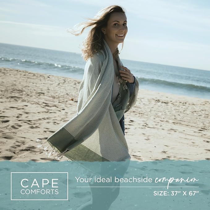 Oversized Turkish Beach Towel, Diamond Dobby Sage - Image 2