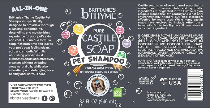 Brittanie's Pure Castile Pet Wash - 32oz 2 Pack | Gentle Shampoo + Conditioner - Image 4