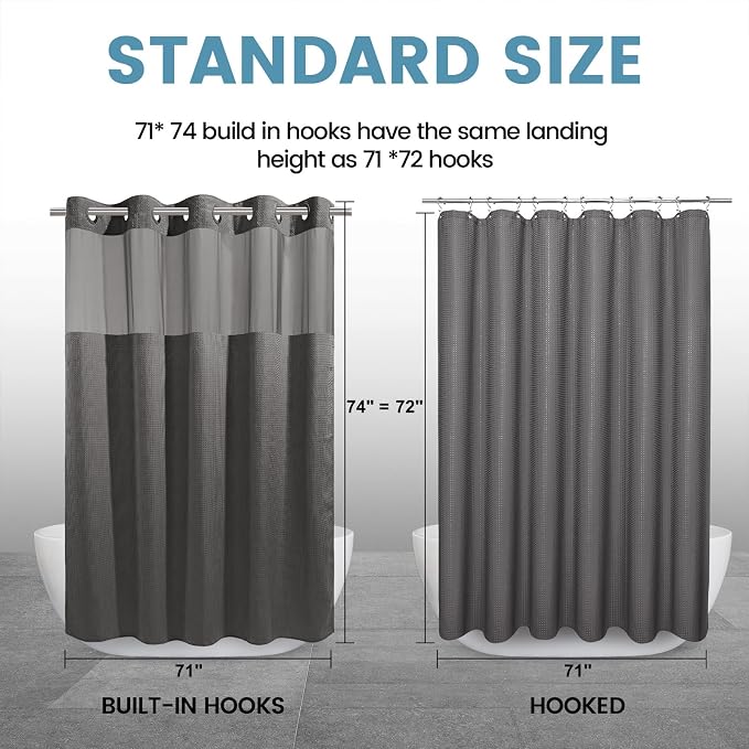 Charcoal Grey No Hook Shower Curtain - Image 7