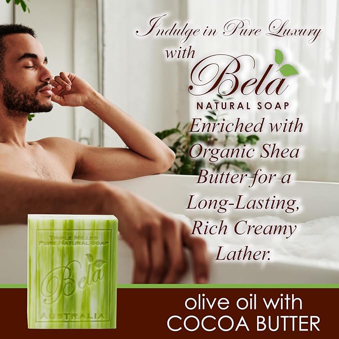 BELA Olive Oil and Cocoa Butter Soap, 3.3 OZ Pack of 6, Long Lasting French - Image 6