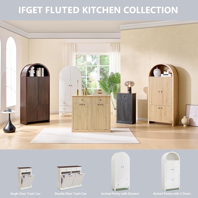 71" Tall Arched Pantry Cabinet, Fluted Kitchen Storage Cabinet - Image 7
