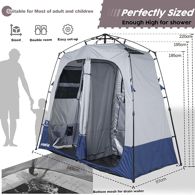 Camping Shower Tent Deluxe Changing Room Easy Set Up Privacy Shelter, Large - Image 3