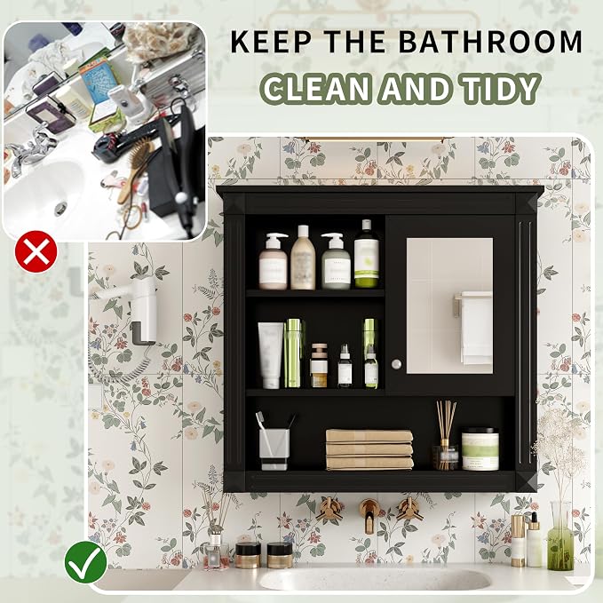 32'' Black Bathroom Wall Cabinet - Image 6