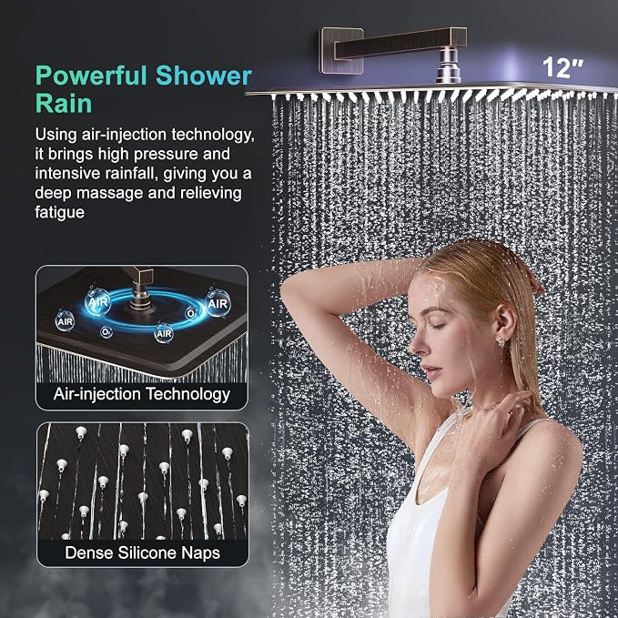 SR SUN RISE 12 Inch Oil Rubbed Bronze Shower Faucet Set, Wall-Mount Adjustable - Image 3