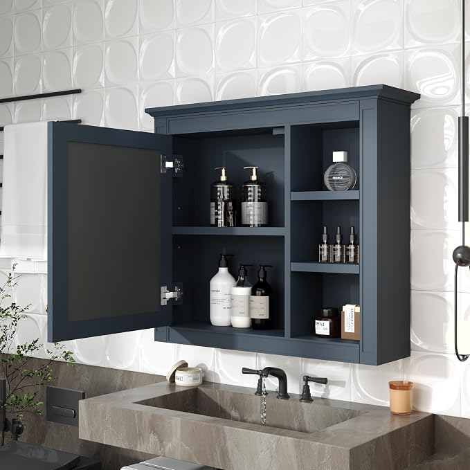 30'' x 28'' Blue Medicine Cabinet, Wall Mounted Bathroom Storage Cabinet - Image 8