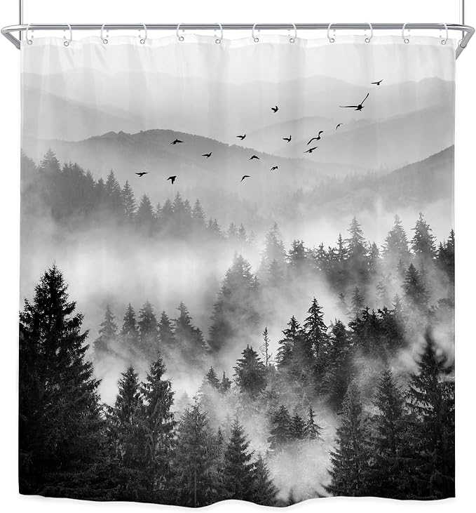 Riyidecor Extra Long Black and White Shower Curtain 72Wx78H Inch Foggy Scene - Image 8