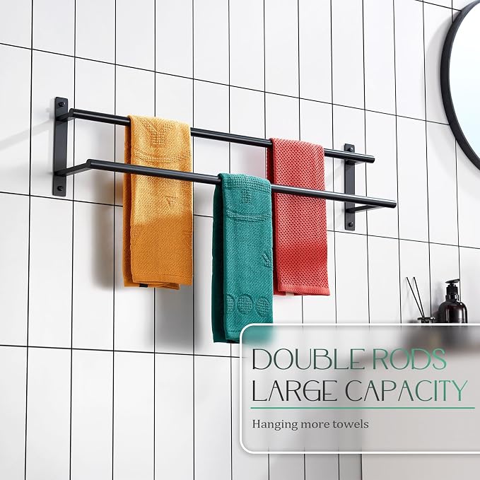 KOKOSIRI 32 Inch Double Towel Bar Bath Towel Racks Bathroom Towel Holder Towel - Image 6
