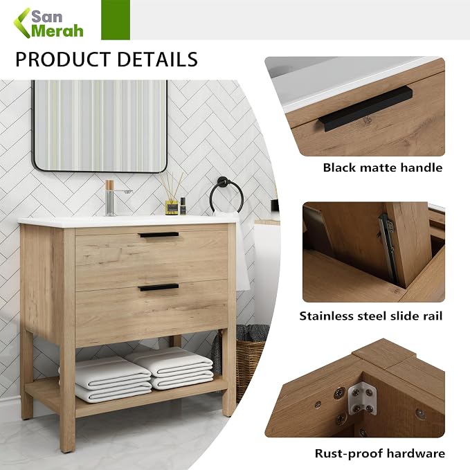 30 inch Bathroom Vanity with Resin Sink, Single Sink Modern Mid Century - Image 6
