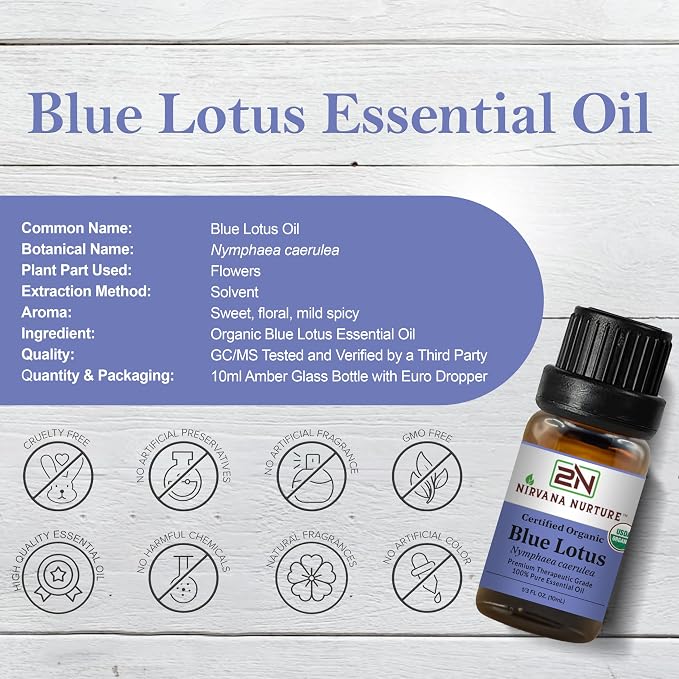 Blue Lotus Essential Oil USDA Certified Organic, 100% Pure Natural Premium Grade - Image 2