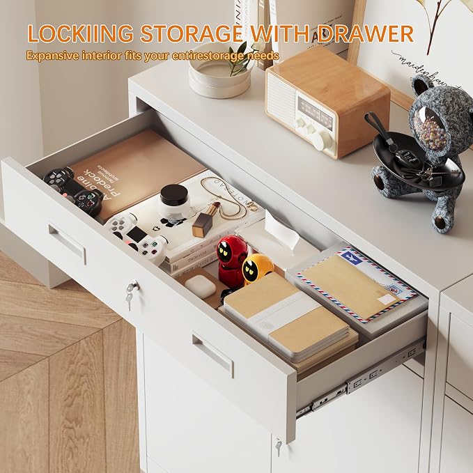 Metal Storage Cabinet with Drawer, Adjustable Shelf File Cabinet Cabinet with - Image 4