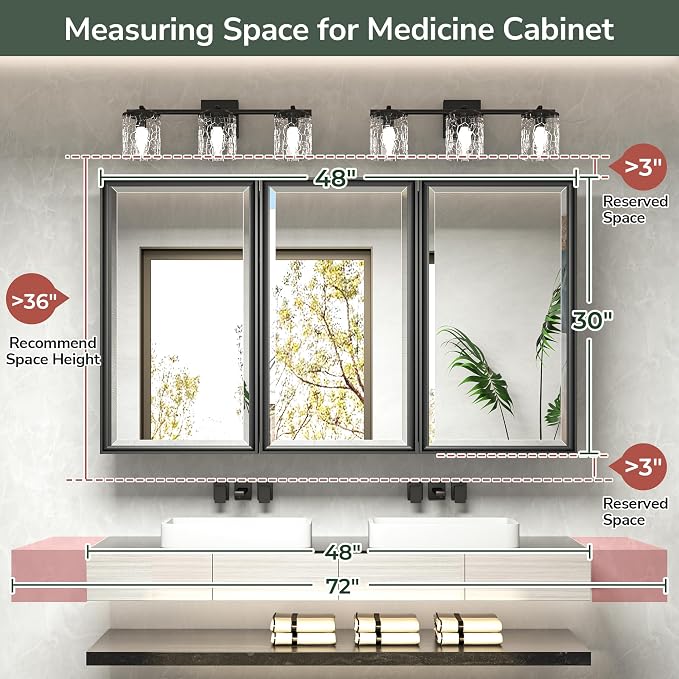 TokeShimi 48x30 Medicine Cabinet Mirror Bathroom Vanity Black Metal Framed - Image 4