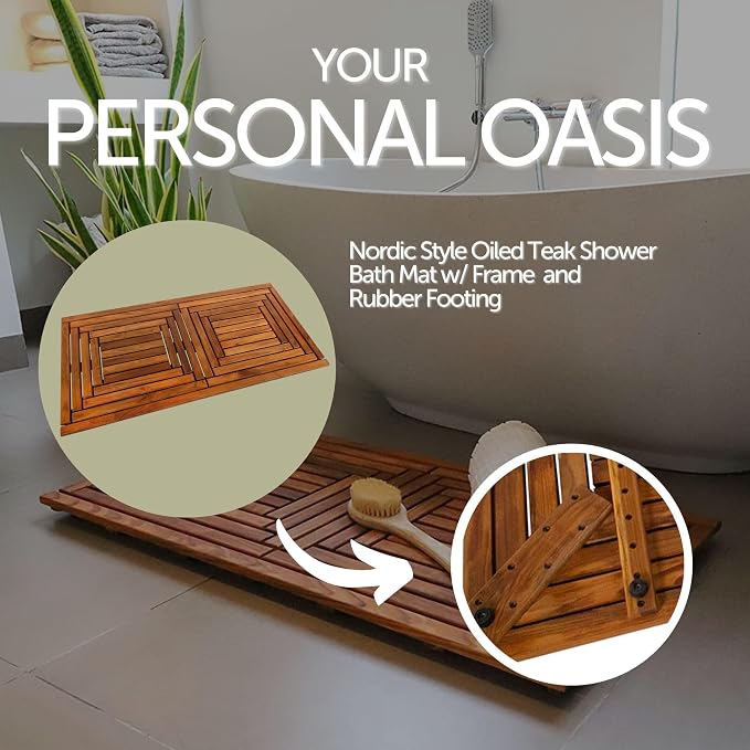 Nordic Style Teak Shower, Bath and Spa Mat | Indoor + Outdoor Use | Non-Slip - Image 3