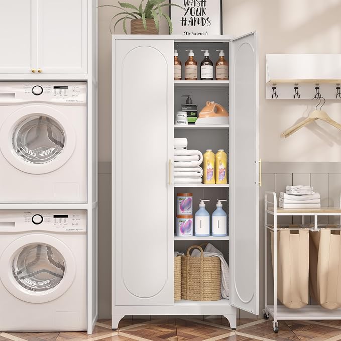Kitchen Pantry Cabinet, 75 Inch White Metal Storage Cabinet - Image 6