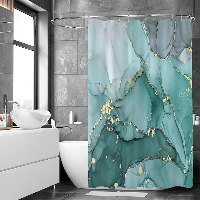 Extra Wide Marble Shower Curtain 108 x 72, Turquoise Abstract Shower Curtains - Image 3