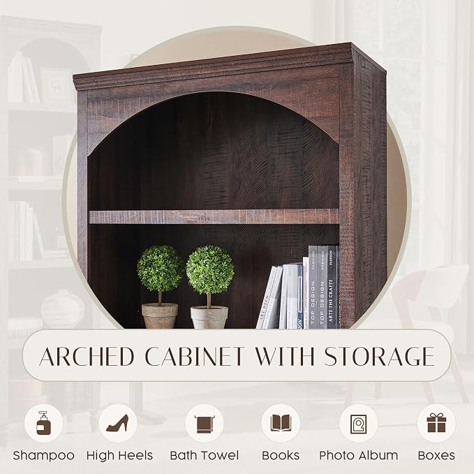 76" Tall Arched Bathroom Storage Cabinet, 5 Tiers Large Farmhouse Arched - Image 3