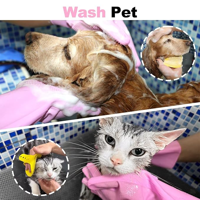 2-in-1 Pet Grooming Gloves and Brush, Dog and Cat Bath Scrubber Silicone Gloves - Image 3
