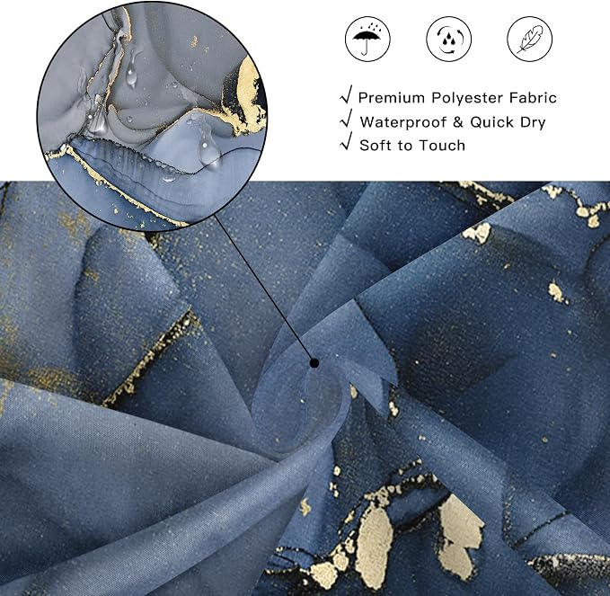Navy Blue Marble Shower Curtain 60x72, Dark Blue Modern Abstract Fabric Shower - Image 4