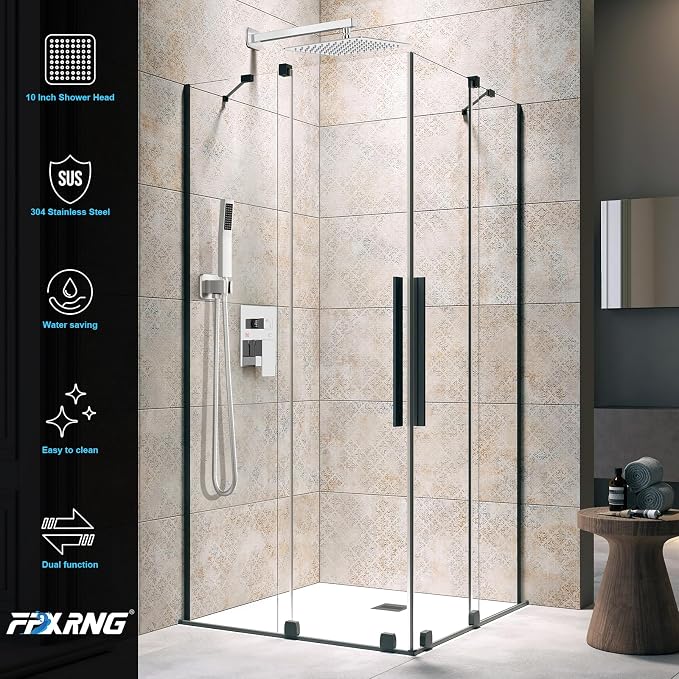Shower Faucet Set Bathroom Square Rain Shower Head and Handle Set, Wall Mounted - Image 5