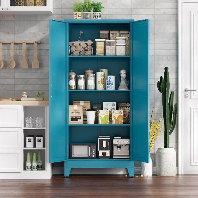 Metal Cabinets with Barn Doors and Adjustable Shelves, 4-Tier Storage Cupboard - Image 2