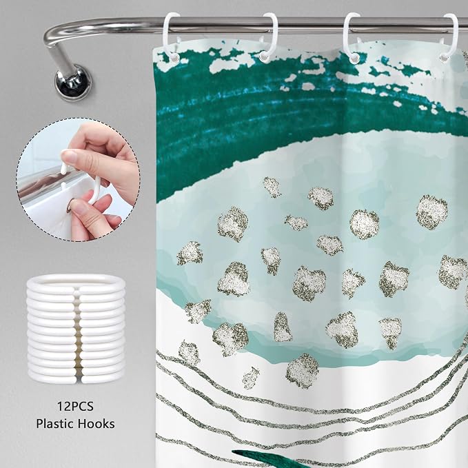 Green Boho Shower Curtain 72Wx72H Bohemian Modern Abstract Teal Tropical Palm - Image 5