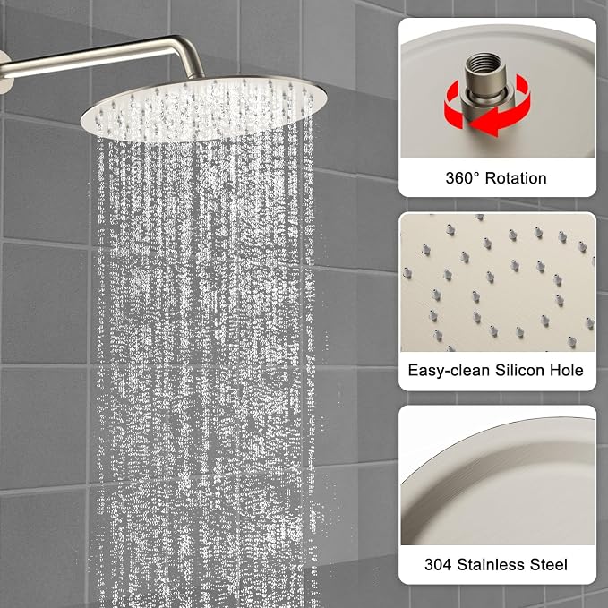 Shower Faucet Set 10IN Brass Rough-In Valve Body Trim Kit Rainfall Included - Image 5