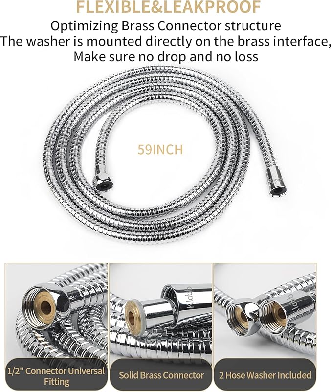 Klabb 59 Inch/150cm Stainless Steel Handheld Shower Hose, Flexible and Durable - Image 6