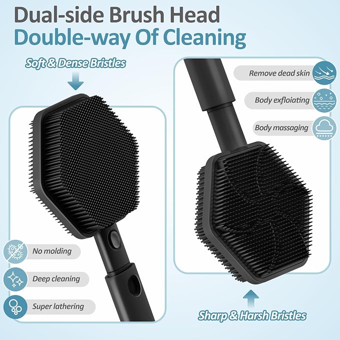 Silicone Back Scrubber & Soft Bath Glove 2PCS, 360° Anti-Slip Hand-fit Silicone - Image 4