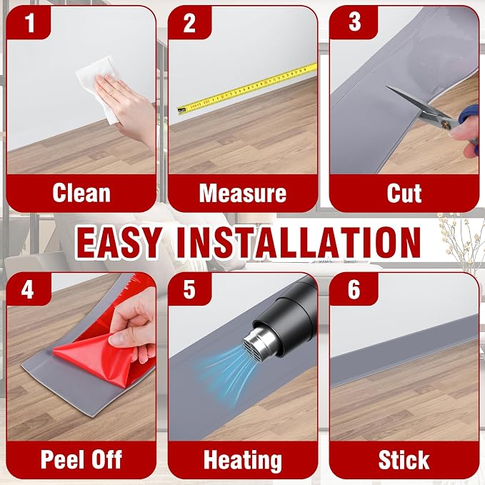 Vinyl Baseboard Molding Trim 3 Inch x 40 Feet Peel and Stick Baseboard Trim - Image 6