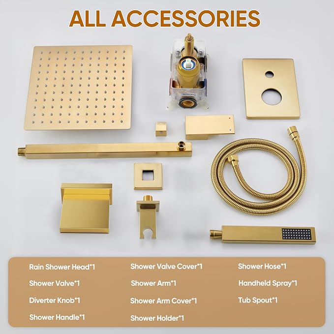 Gold Tub Shower System, All Metal Tub Shower Faucet Set - Image 9