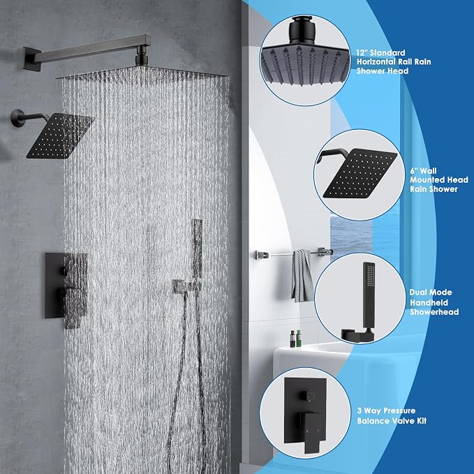12" Shower Faucet Set Rain Shower System - Image 3
