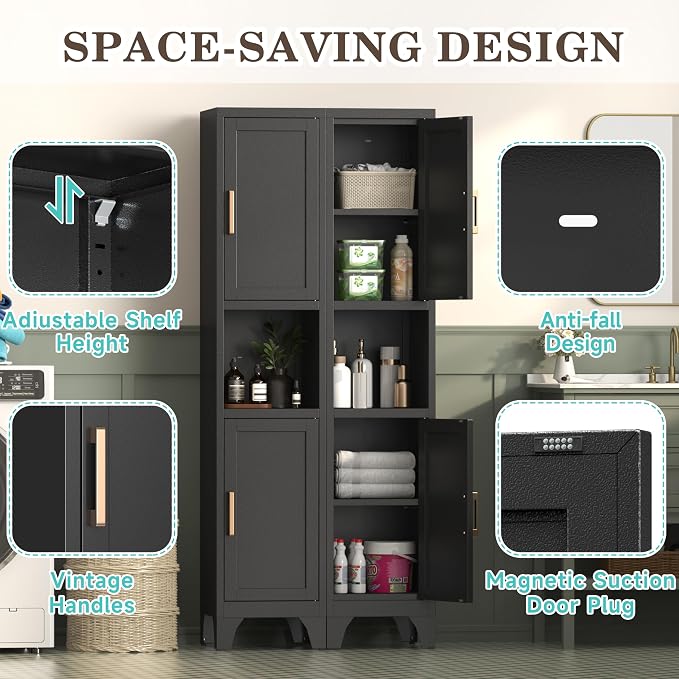 Tall Bathroom Storage Cabinet, Metal Slim Narrow Bathroom Organizer - Image 7
