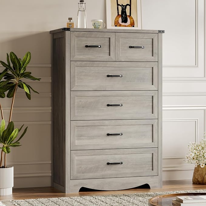Tall 6-Drawer Dresser for Bedroom, Modern Wooden Chest of Drawers by BORNOON