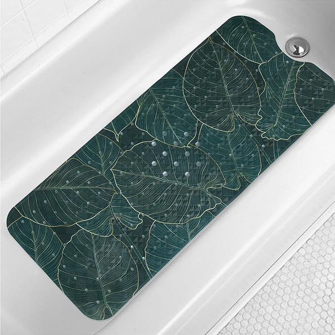 Palm Leaves Bathtub Mat Non Slip 40x16in Palm Leaf Extra Long Bath Mat by Denifeiya