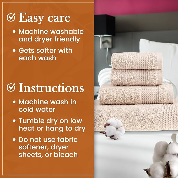 HALLEY Turkish Cotton Towels 1 Bath Towel 1 Hand Towel 2 Washcloths, Super Soft - Image 3