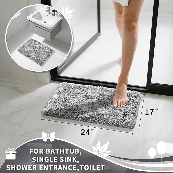 Yimobra Chenille Bathroom Rugs Non Slip, Extra Thick Soft Absorbent Bath Rug - Image 4